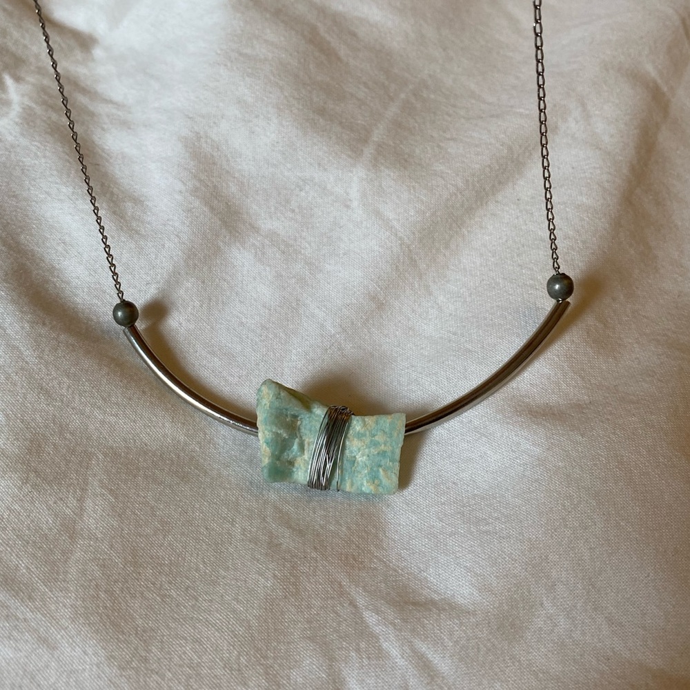 🔥5 for $25! Silver Necklace With Turquoise Stone